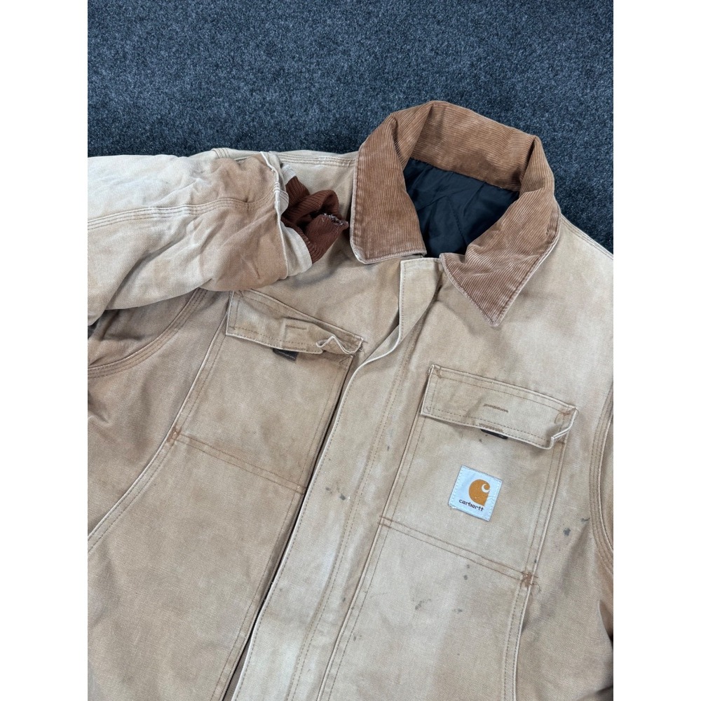 VTG Carhartt Quilt Lined Duck Canvas Chore Coat Jacket Tan USA Made Large